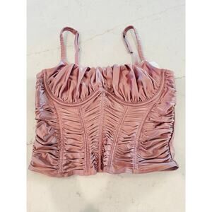 Gilly Hicks Bustier Top Satin Ruched Adjustable Straps NWT Pink Small